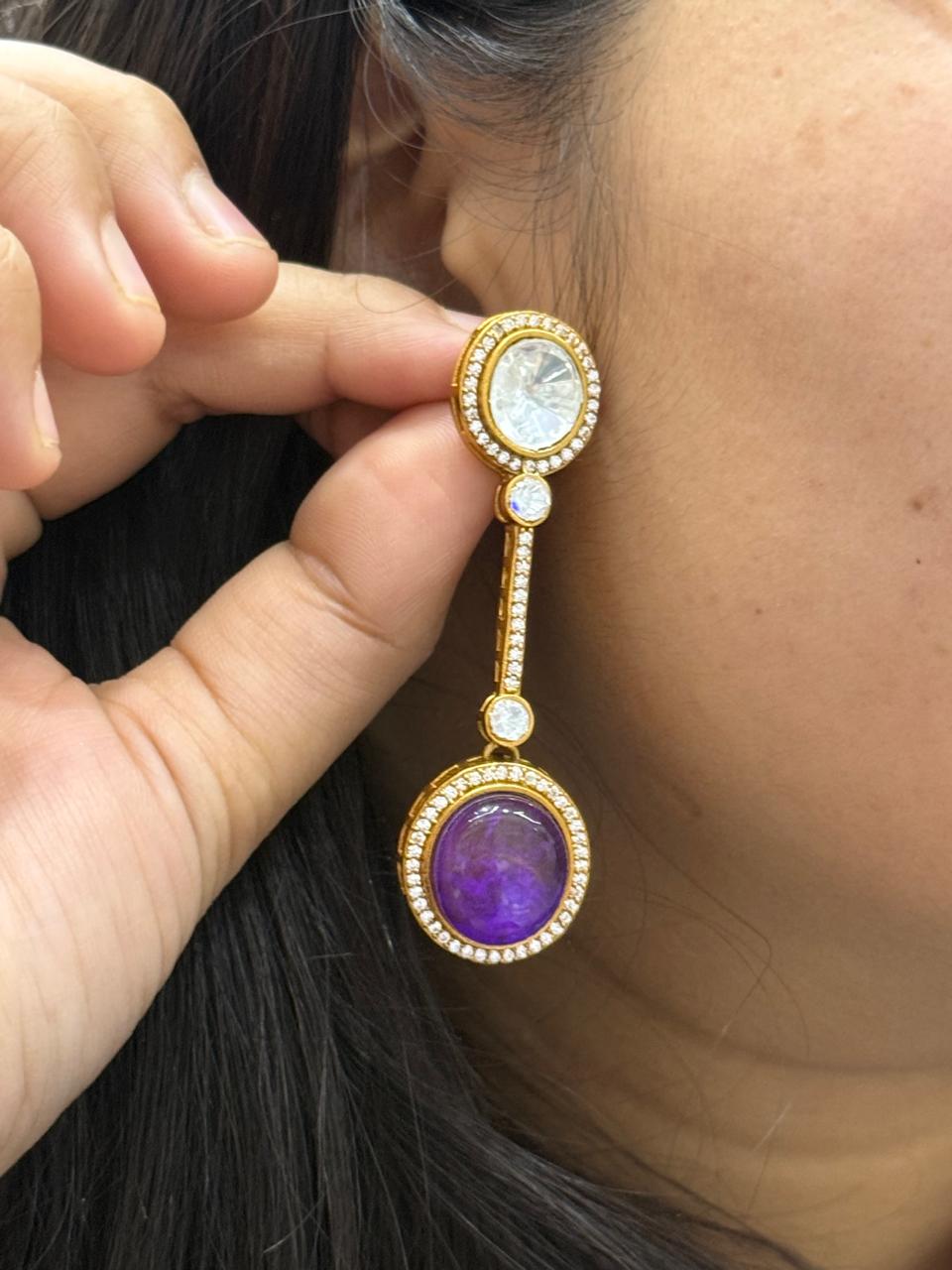 Mossanite With Pota Stones in purple for women