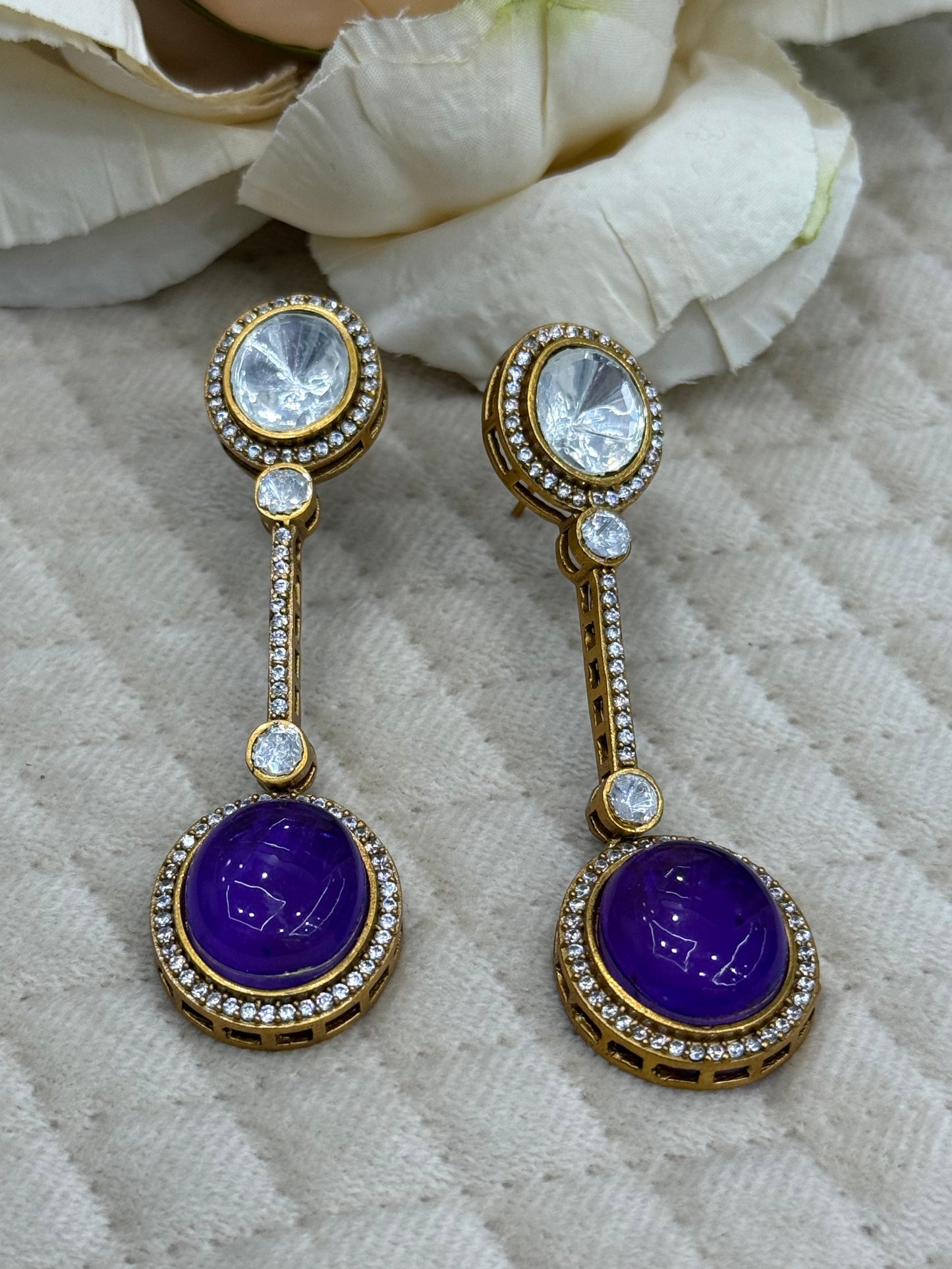 Mossanite With Pota Stones in purple for women
