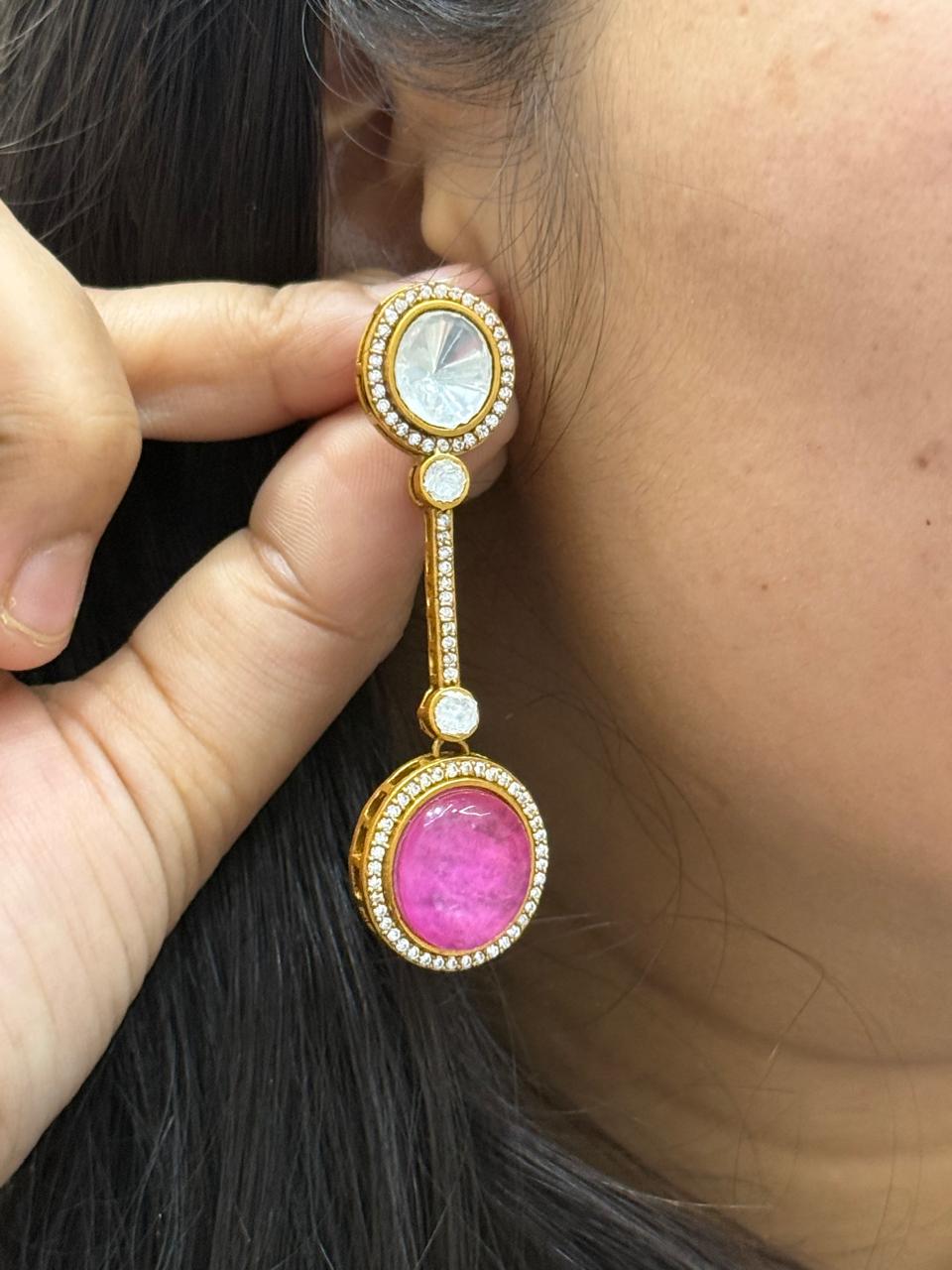 Mossanite With Pota Stones in Pink for women