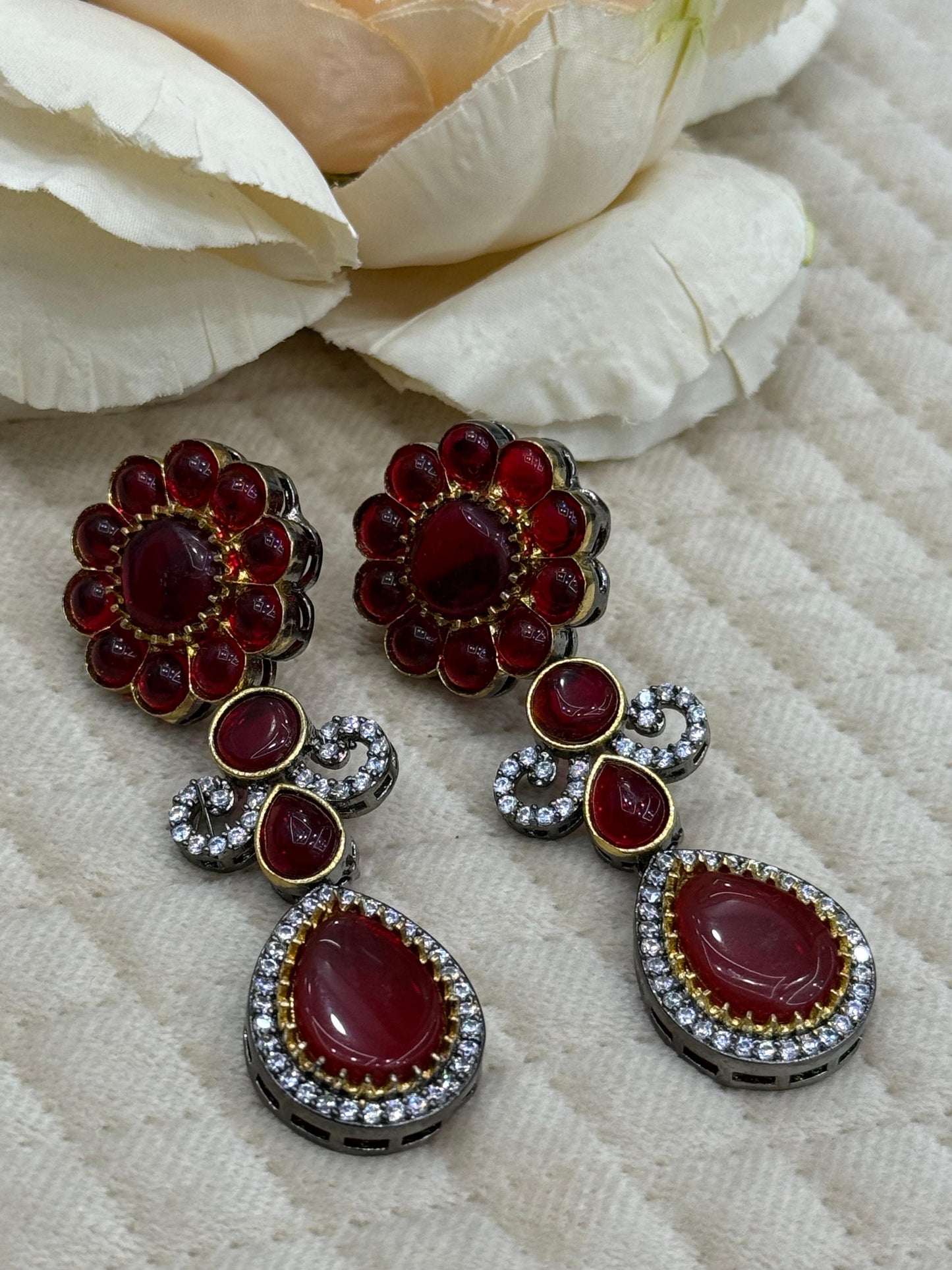 Red Kundan Floral Earrings for women