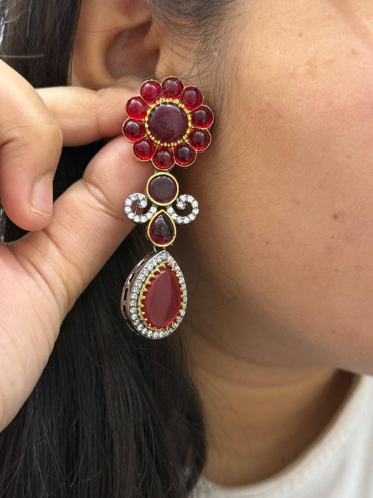 Red Kundan Floral Earrings for women