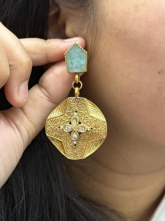 Kemp Stone  Kundan Floral Earrings in Ocean Blue  for women