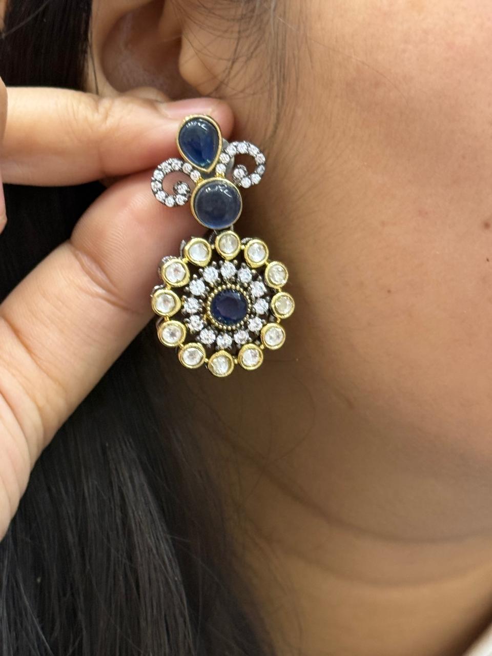 Black Polish With Kemp Stones In Blue For Women