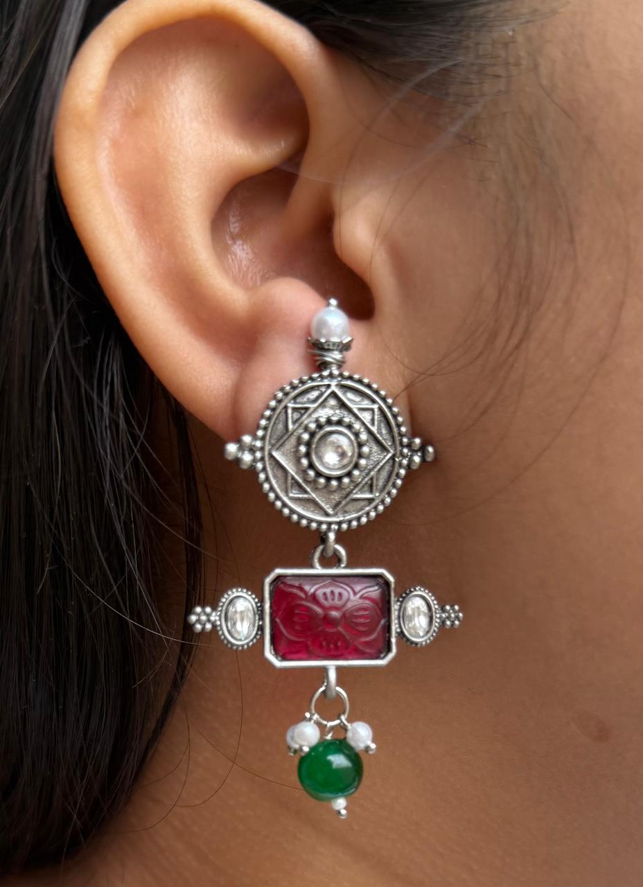 Oxidised multi color earring