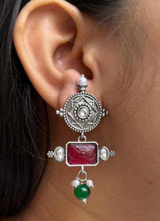 Oxidised multi color earring