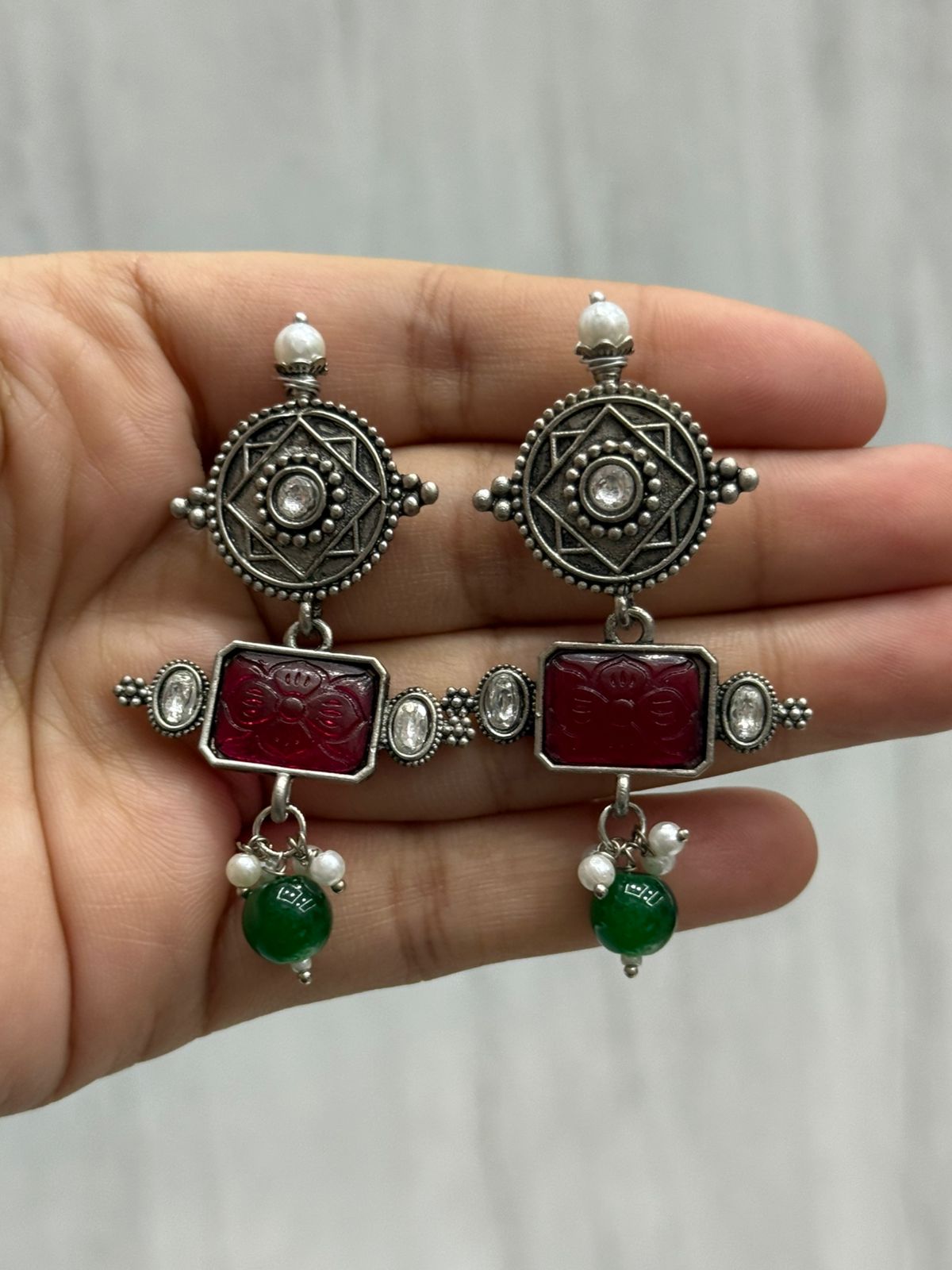 Oxidised multi color earring