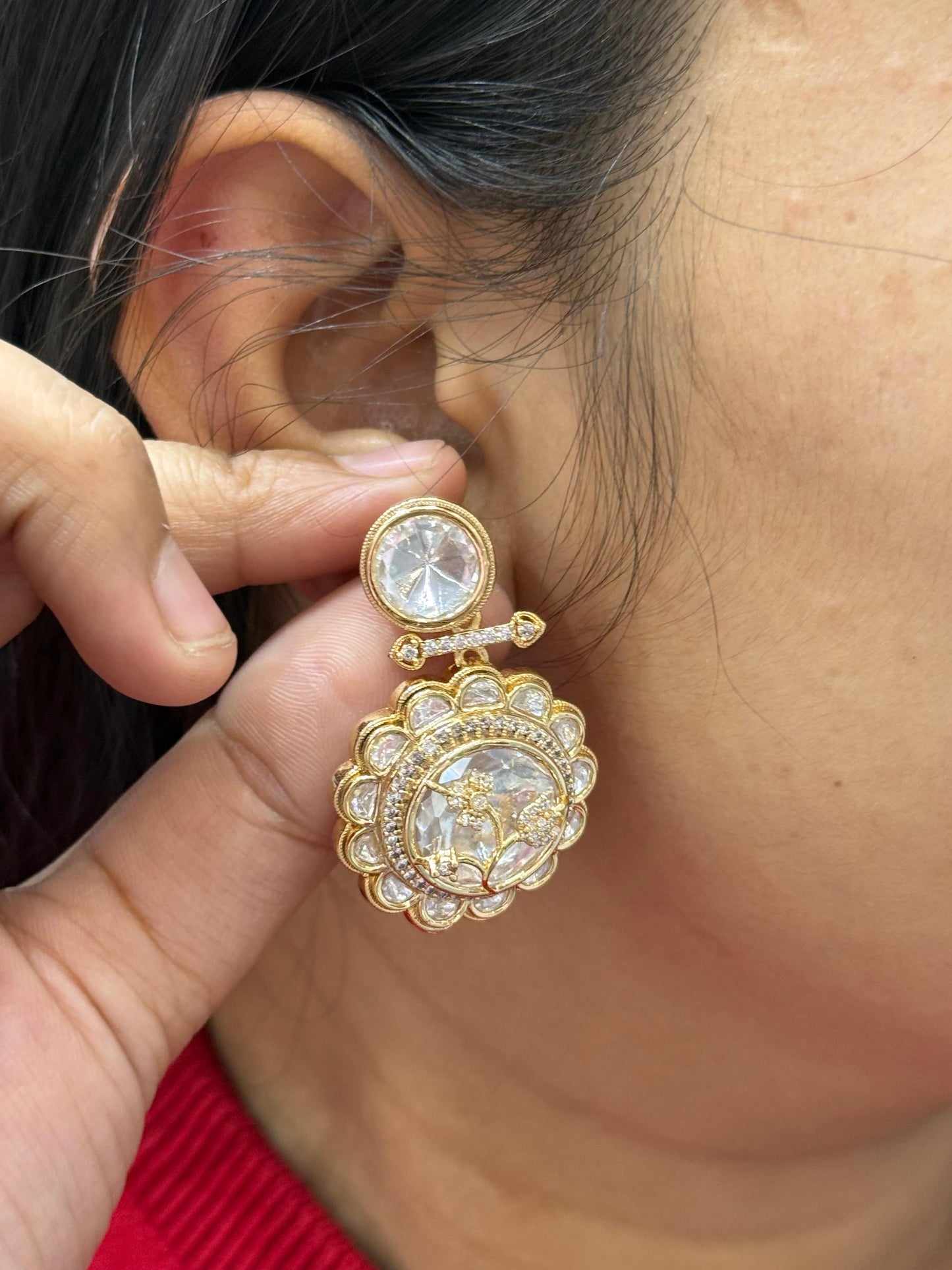 Mossanite With Pota Stone Earring
