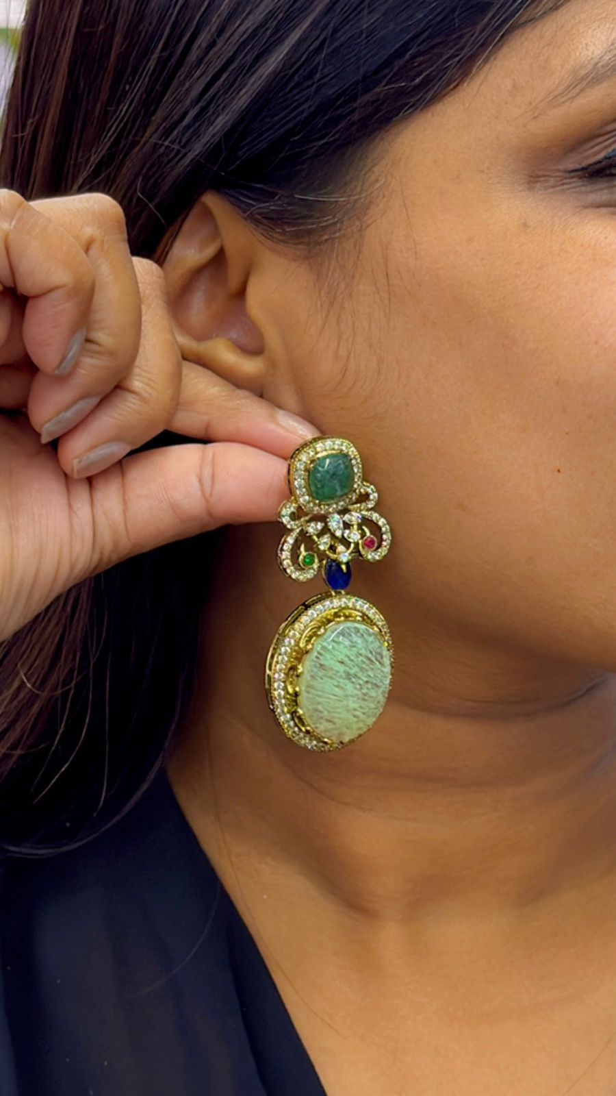 Mint Doublet With CZ earring for women