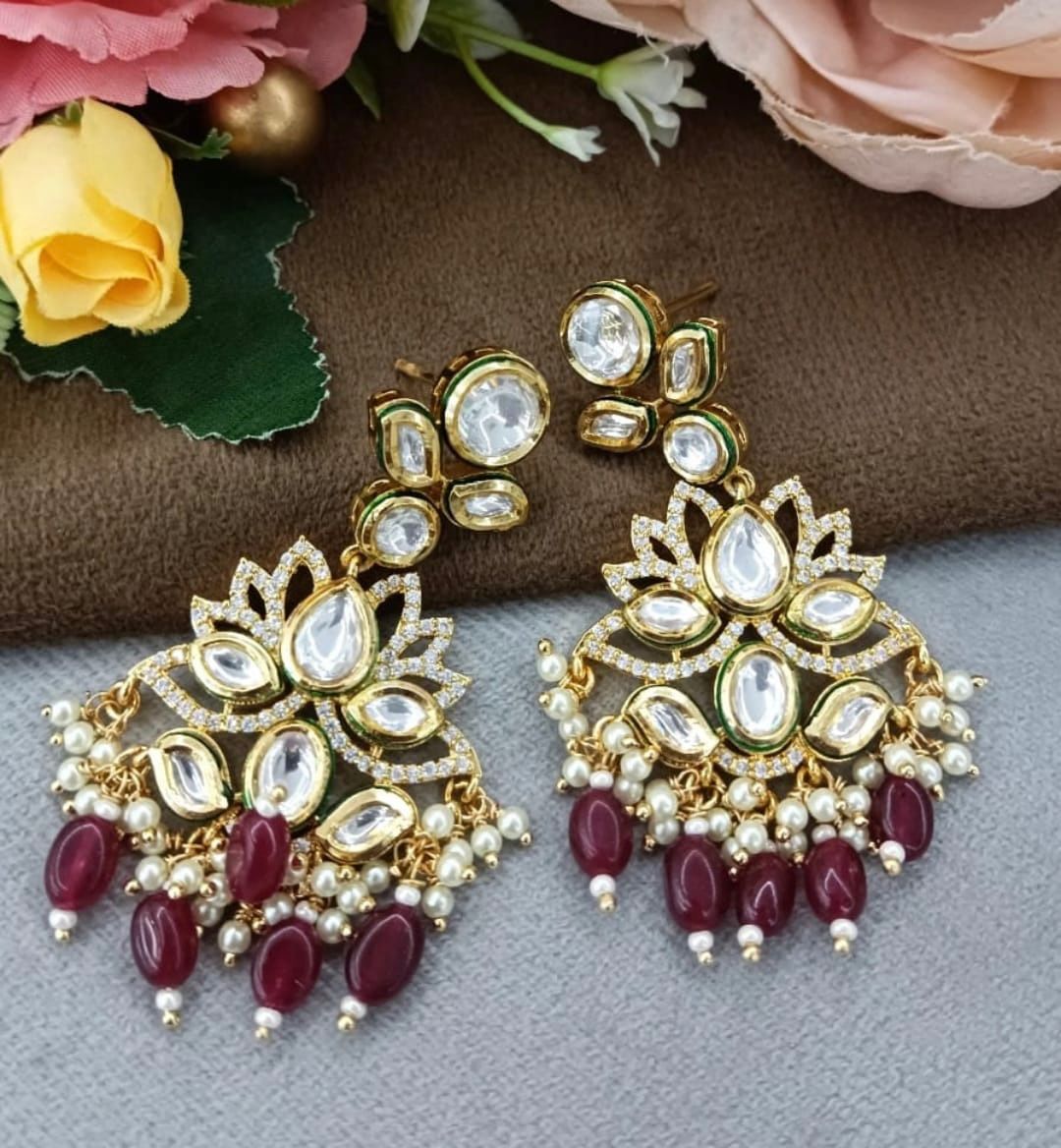 Kundan With Red Beading  Earring For Women