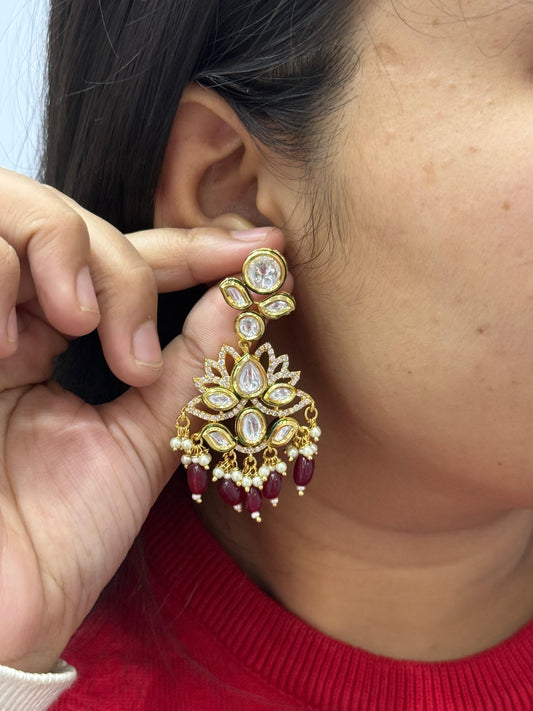 Kundan With Red Beading  Earring For Women