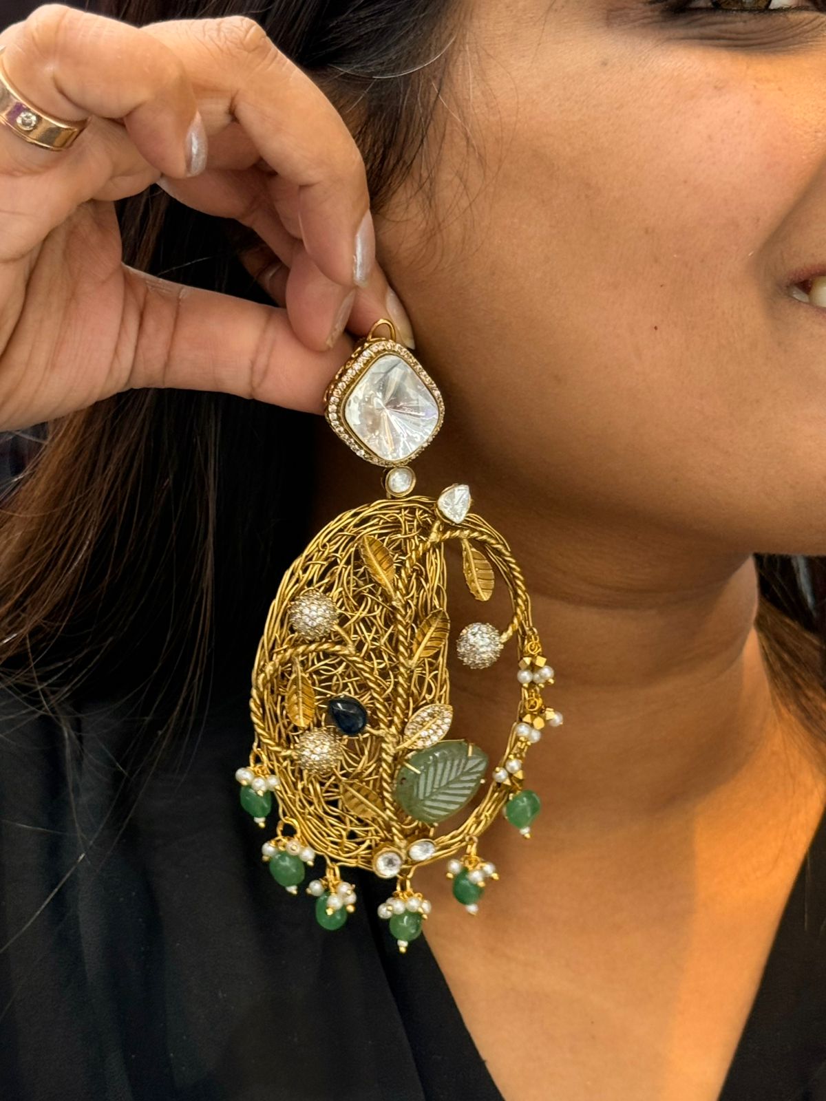 HANDMADE EARRINGS WITH TULIP BEADS AND MOSSANITES FOR WOMEN