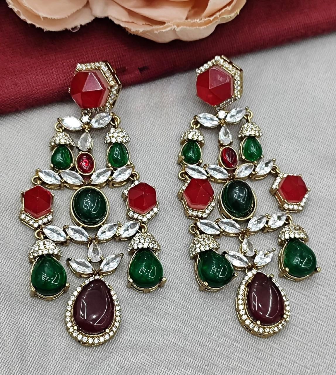 Pota Stone With Kundan Stone Earring For Women
