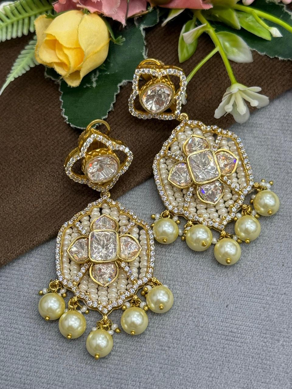 Beading With Mosanite Earring in Beige For Women