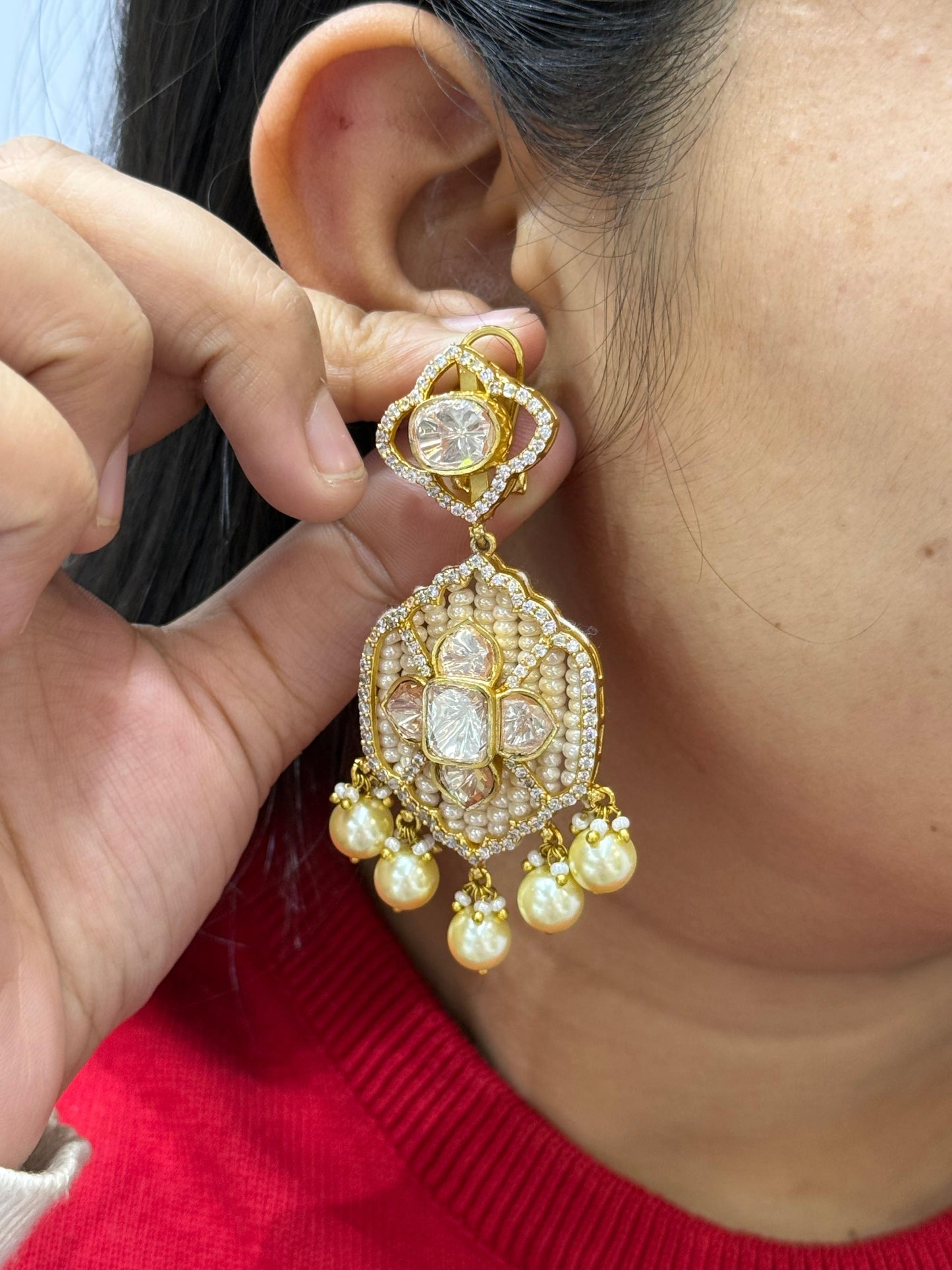 Beading With Mosanite Earring in Beige For Women