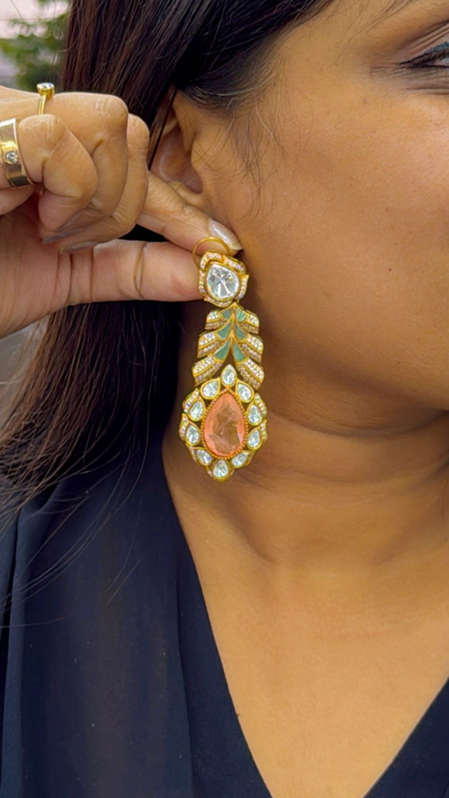 Rashi Mossanite with doublet stone in peach for women