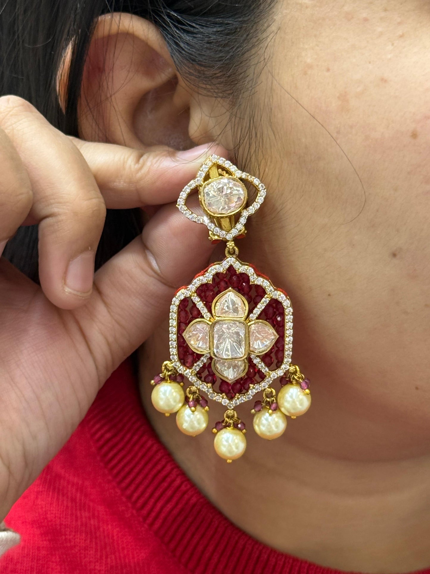 Beading With Mosanite Earring In Ruby For Women