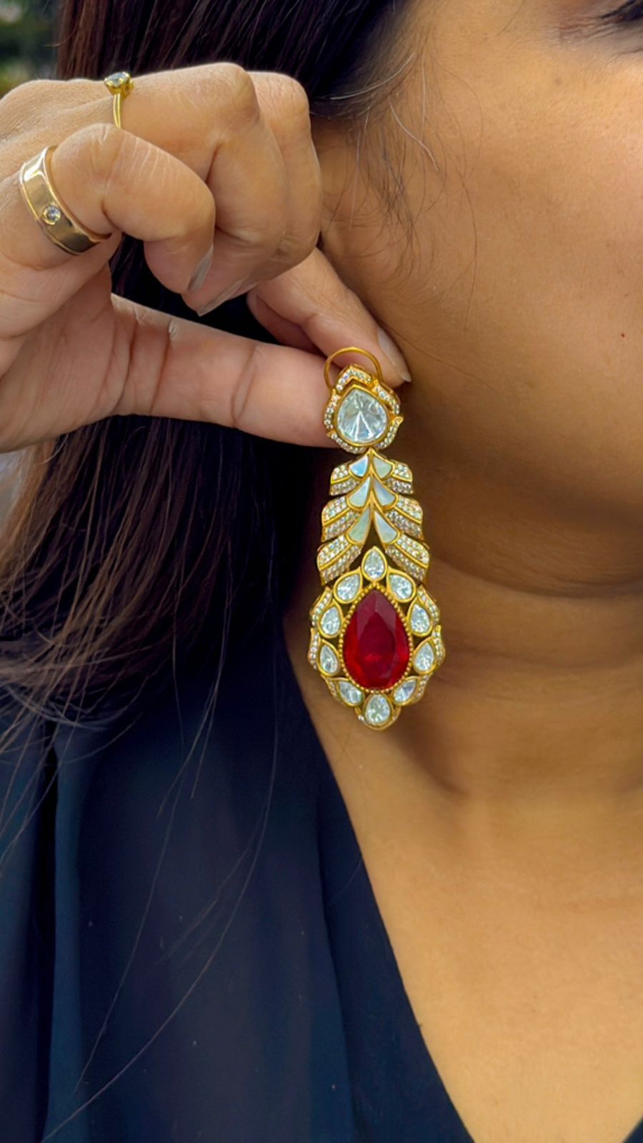 Rashi Mossanite with doublet stone in Red for women
