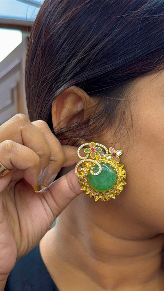 Round Oversized Studs In Sabya in Mint For Women