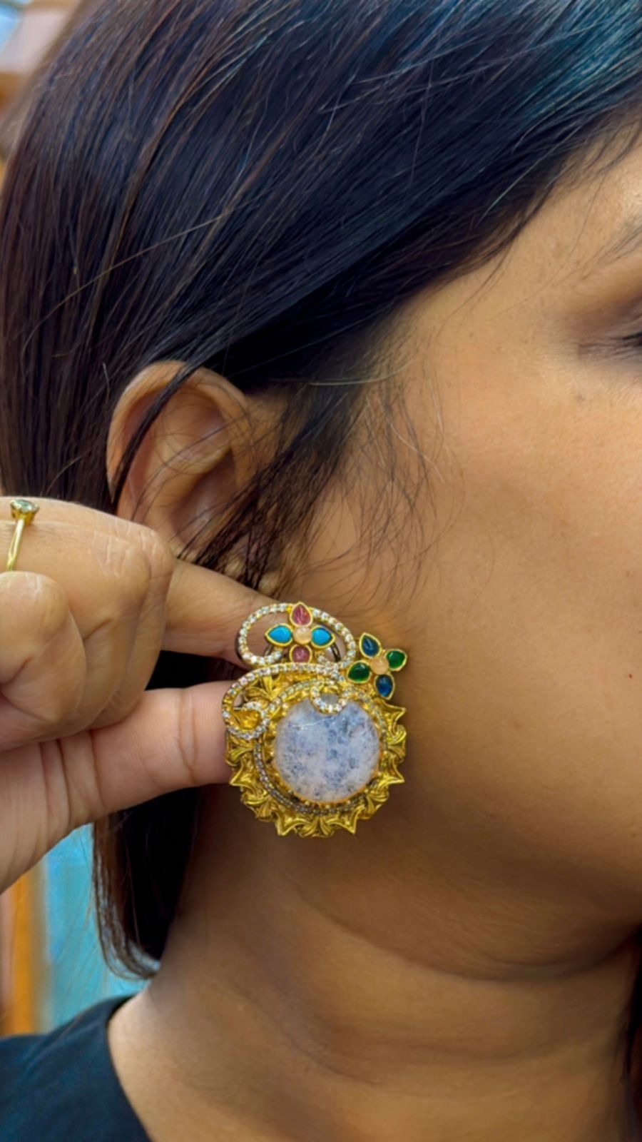 Round Oversized Studs In Sabya in lavender For Women