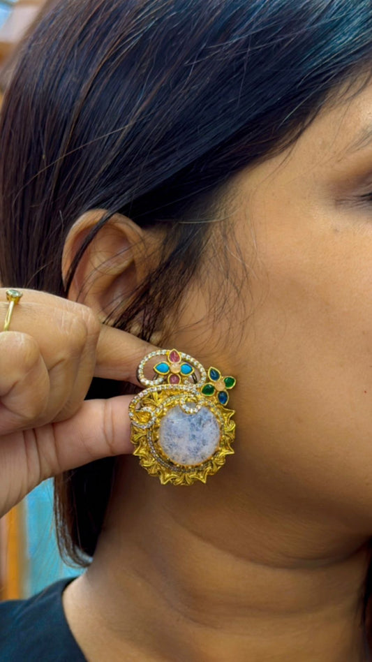 Round Oversized Studs In Sabya in lavender For Women