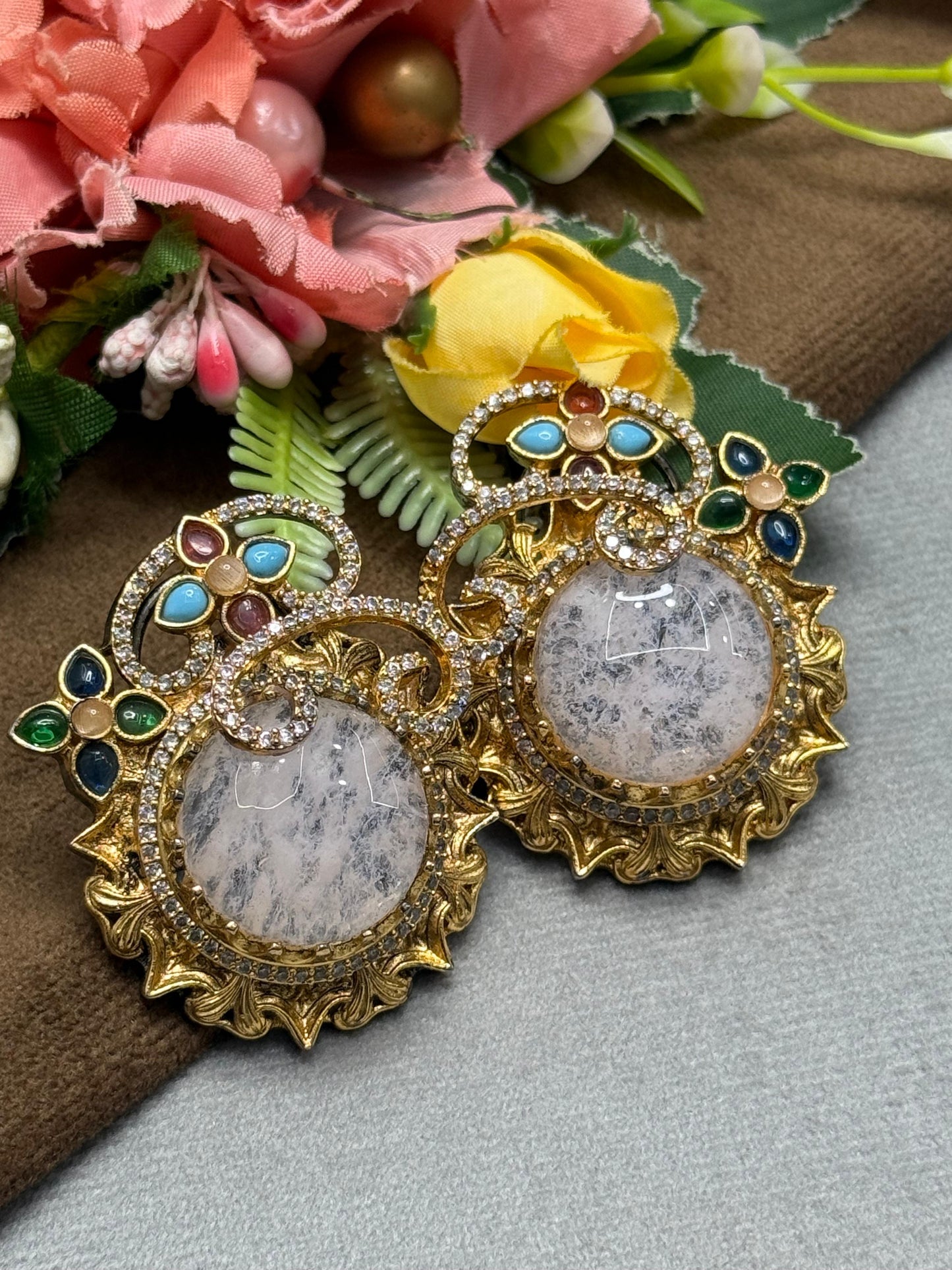 Round Oversized Studs In Sabya in lavender For Women