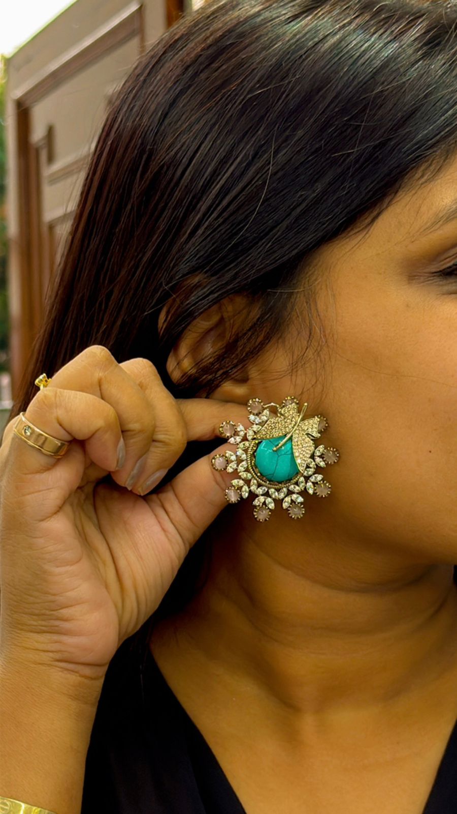 Oversized Studs In Sabya in Turquoise For Women