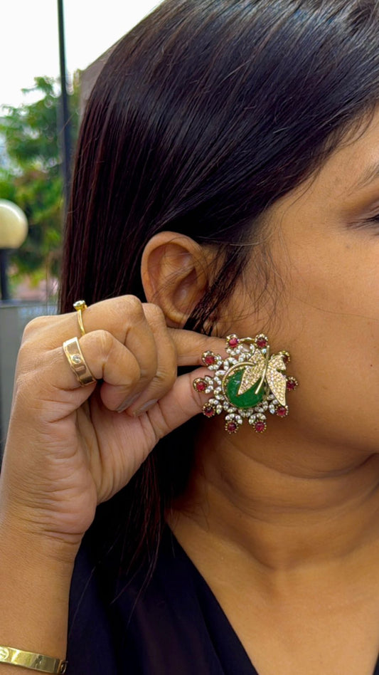 Oversized Studs In Sabya in Green For Women