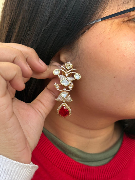 Mossanite With CZ And Doublet Earring in red for woman
