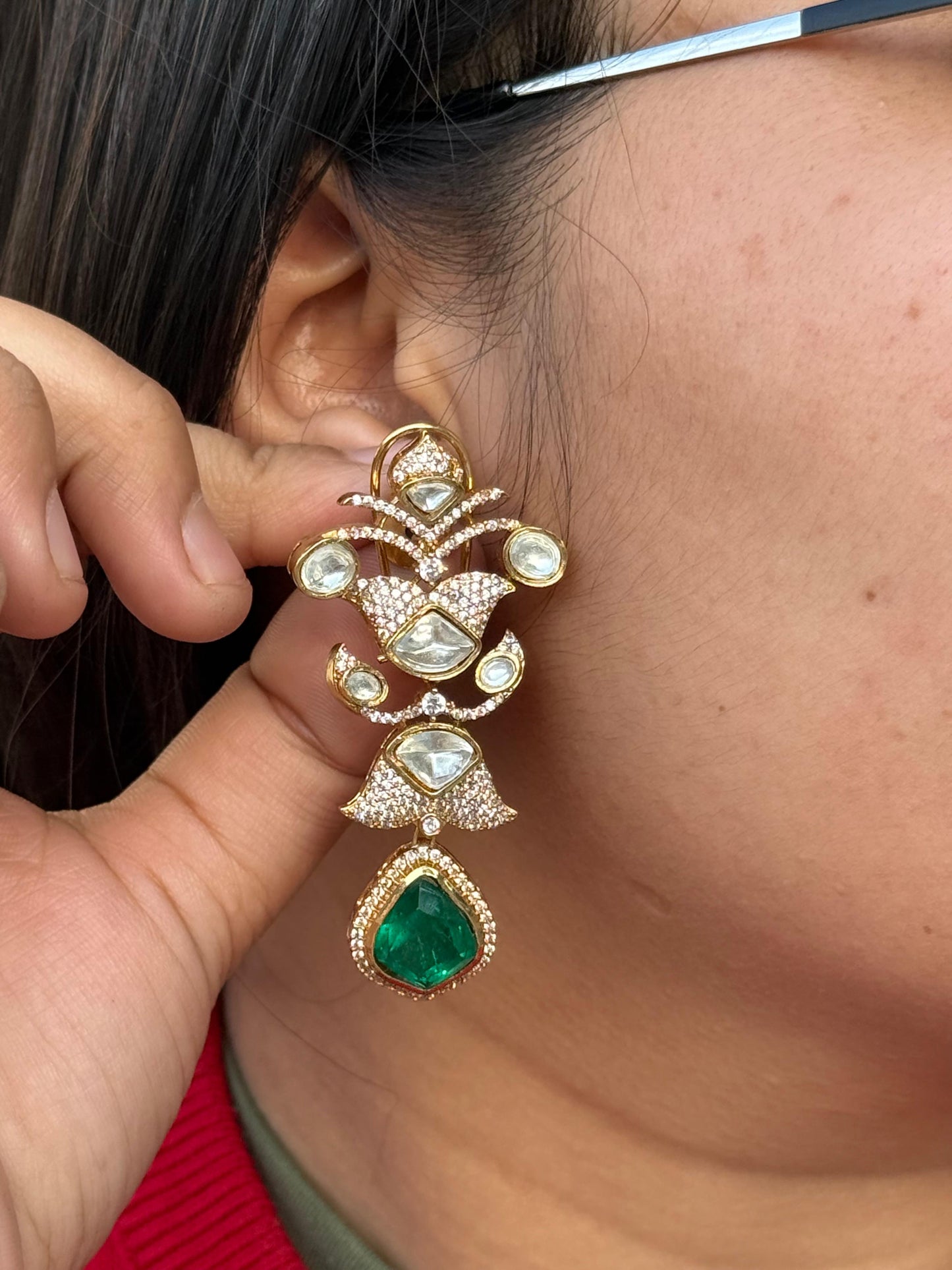 Mossanite With CZ And Doublet Earring in green for woman