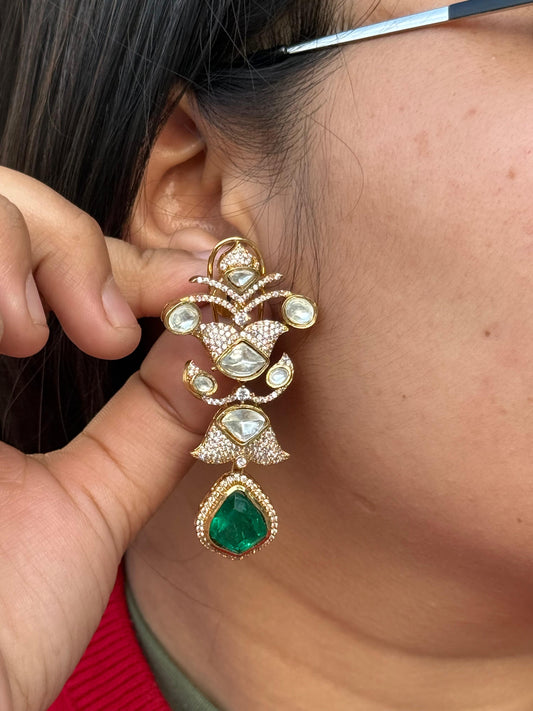 Mossanite With CZ And Doublet Earring in green for woman