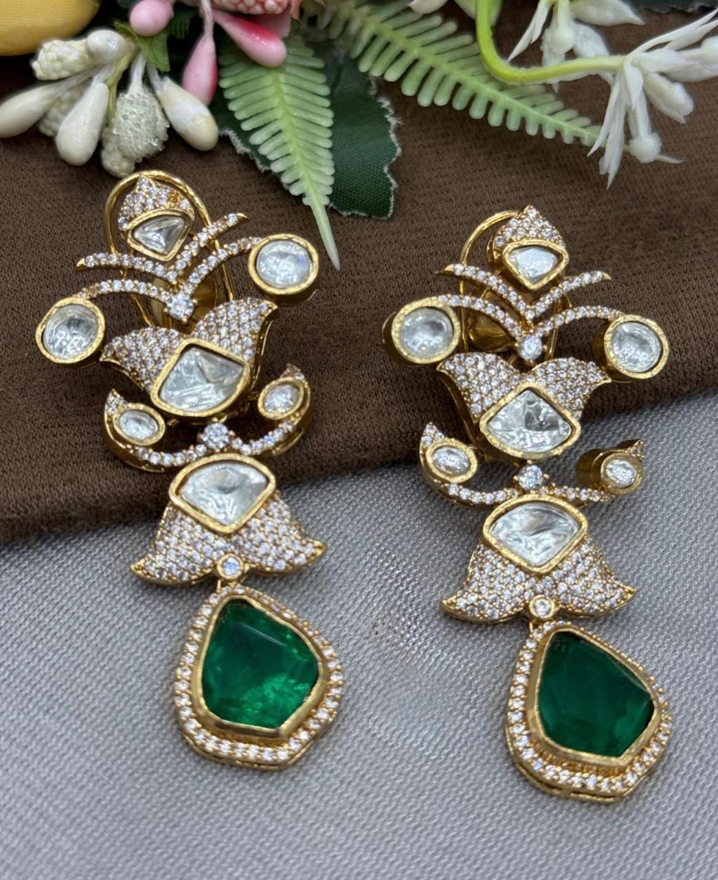 Mossanite With CZ And Doublet Earring in green for woman