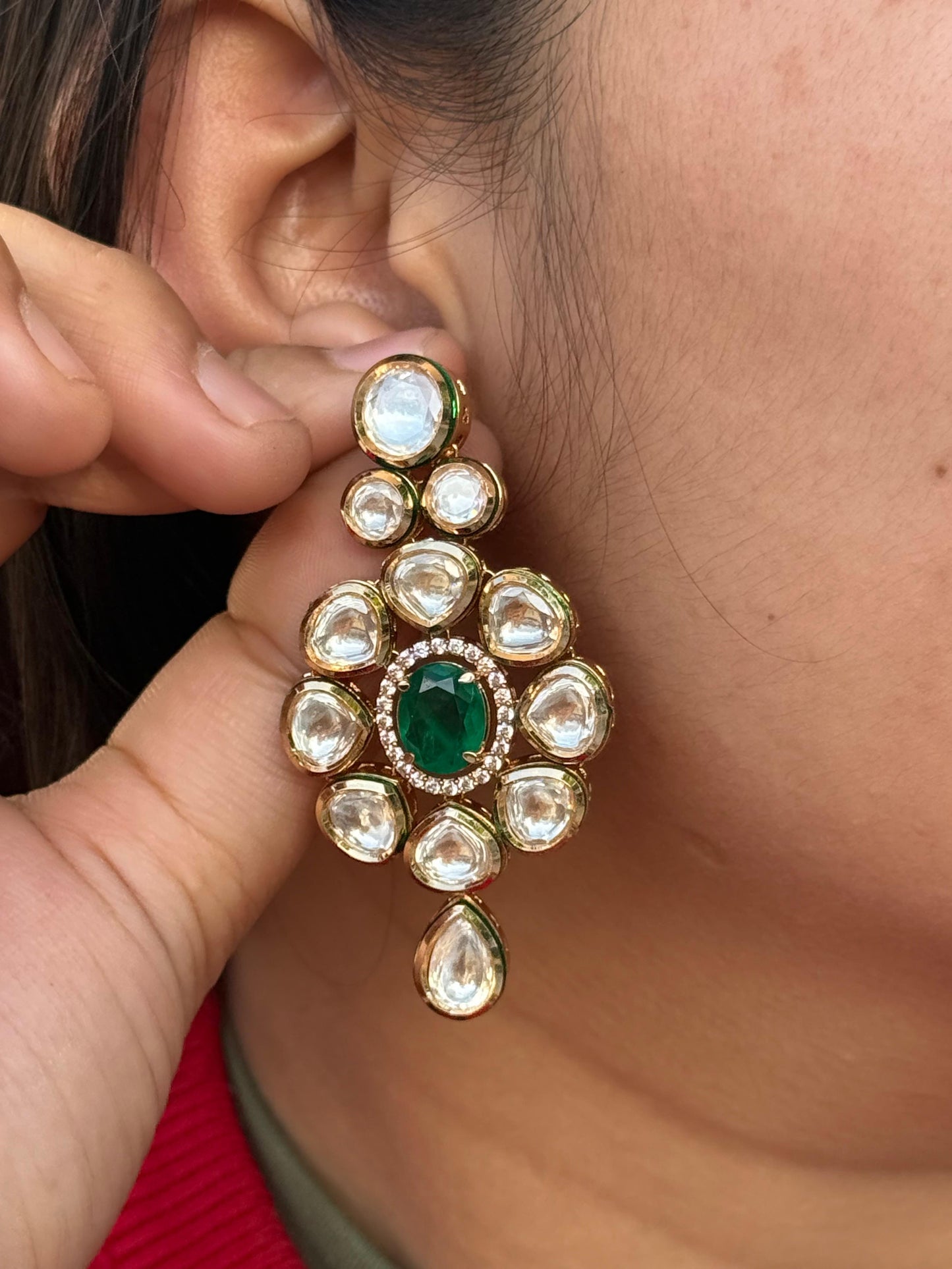 Meenakari With Kemp stone Earriing in green for woman