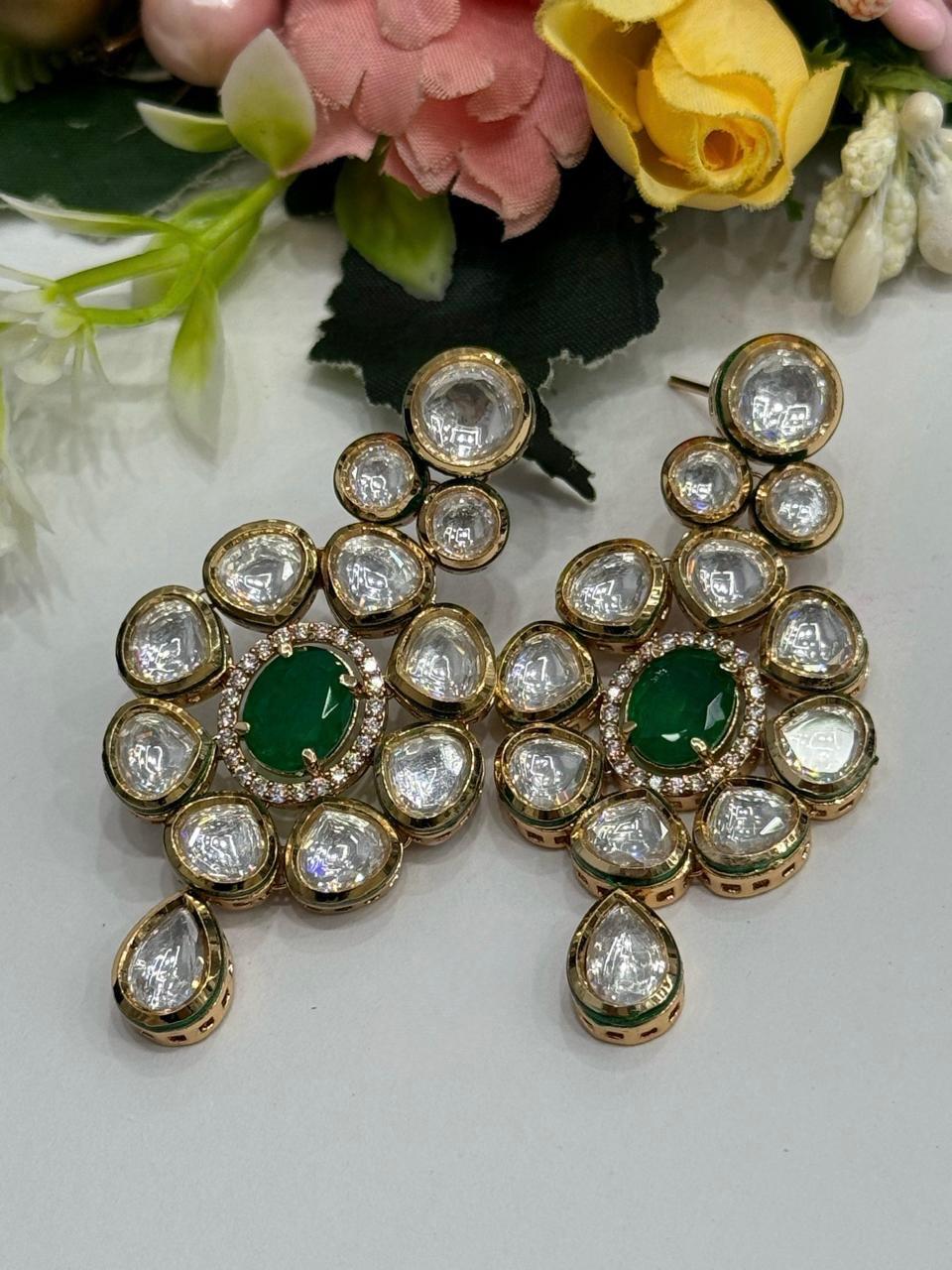 Meenakari With Kemp stone Earriing in green for woman