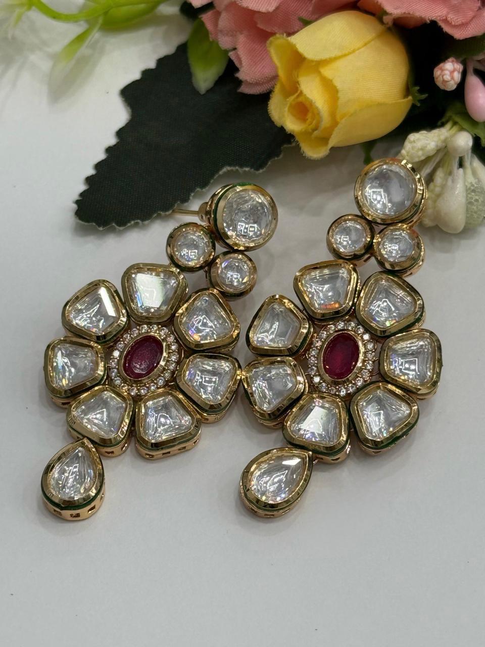Meenakari With Kemp stone Earriing in red for woman
