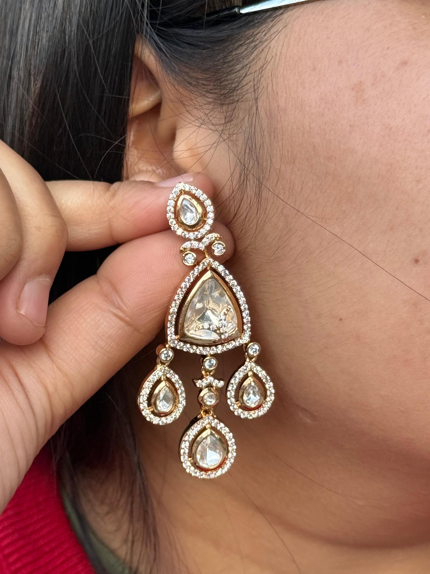 Mossanite Hanging Earrings in White for woman