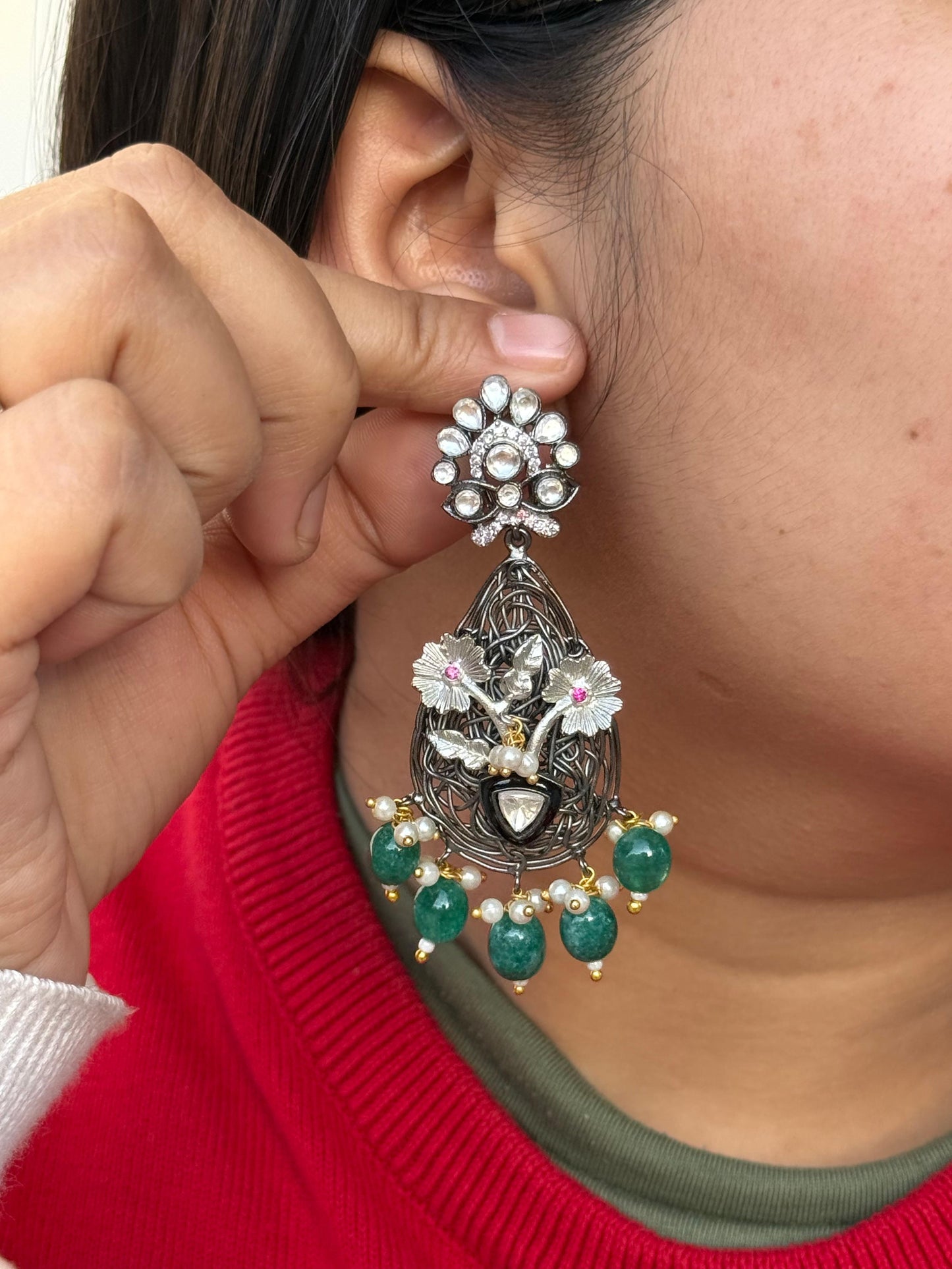 Nest With Kundan Earring in green for woman