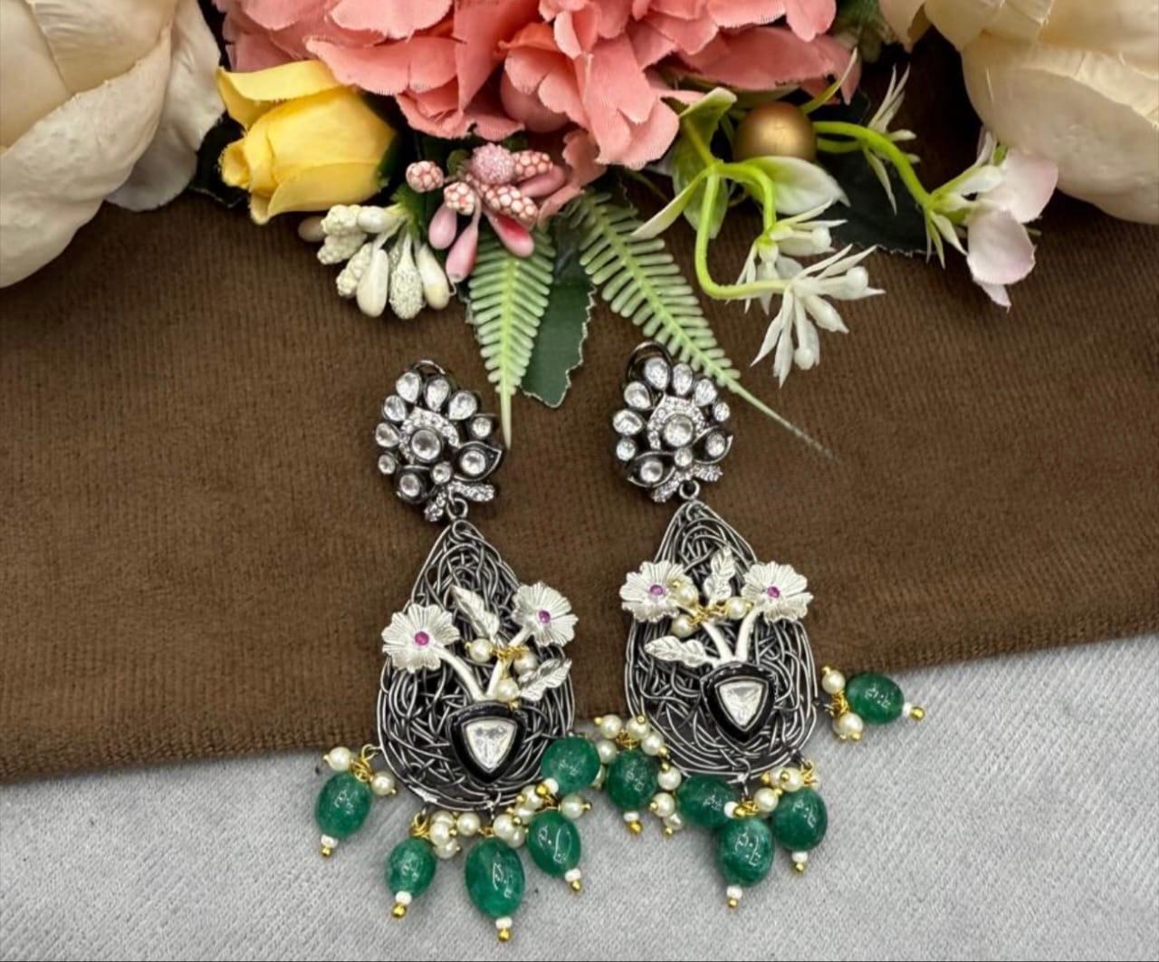 Nest With Kundan Earring in green for woman