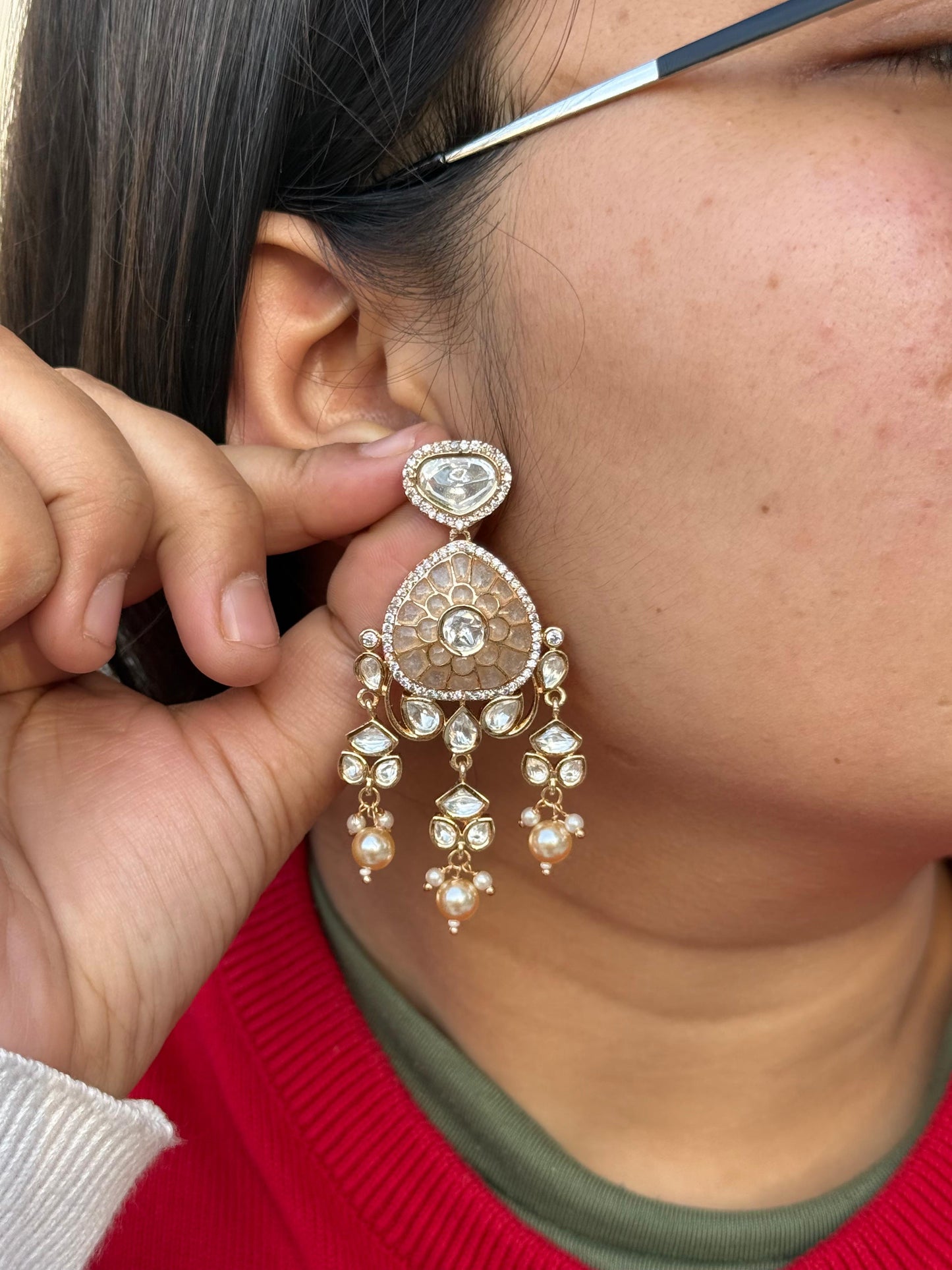 Meenakari Kundan Earring in White for woman
