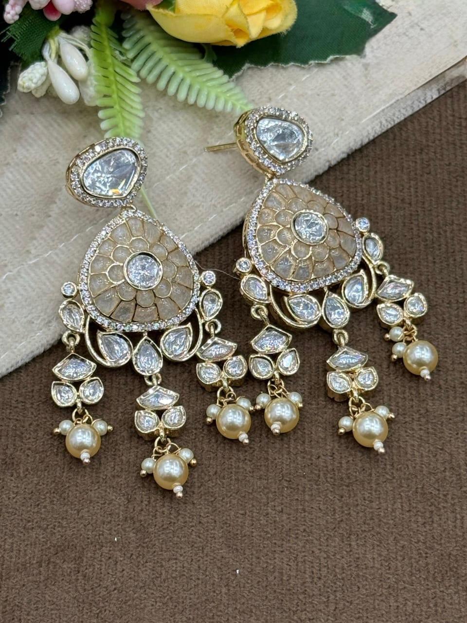 Meenakari Kundan Earring in White for woman