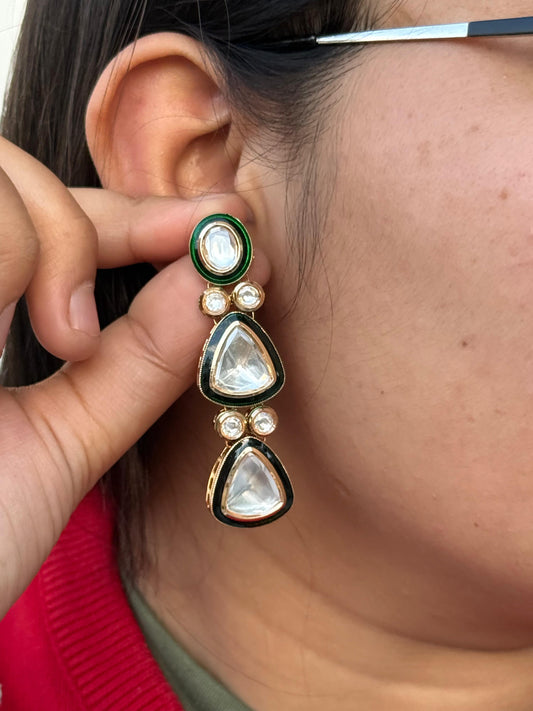 Side Meenakari With Polki Earring in green for woman