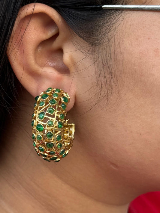 Braod Hoops With Mossanites in green for woman