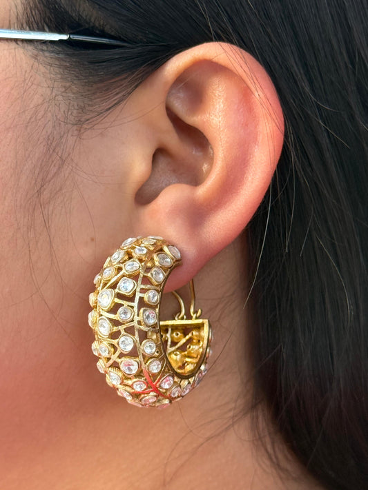 Braod Hoops With Mossanites in white for woman