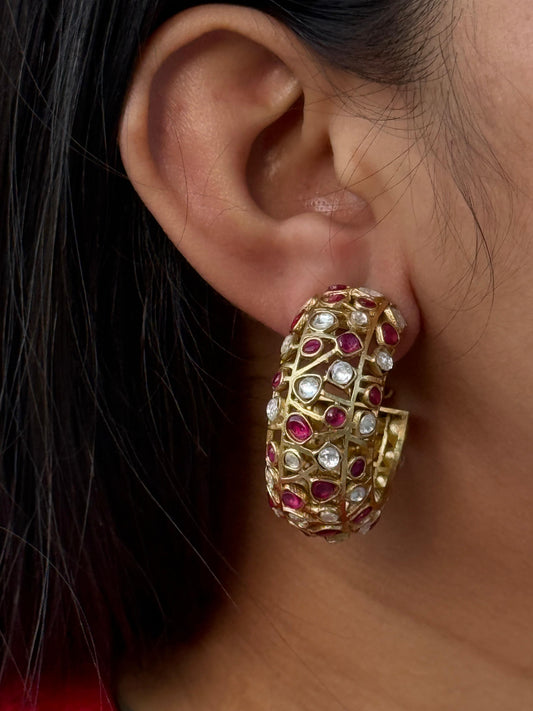 Braod Hoops With Mossanites in red for woman