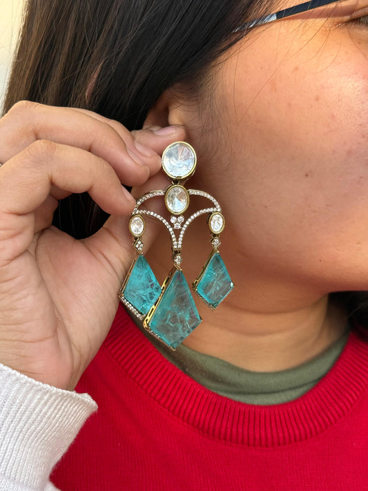 Long Earrings with Doublets In Mossanite in blue for woman