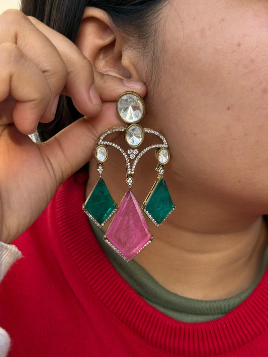 Long Earrings with Doublets In Mossanite in Multi for woman