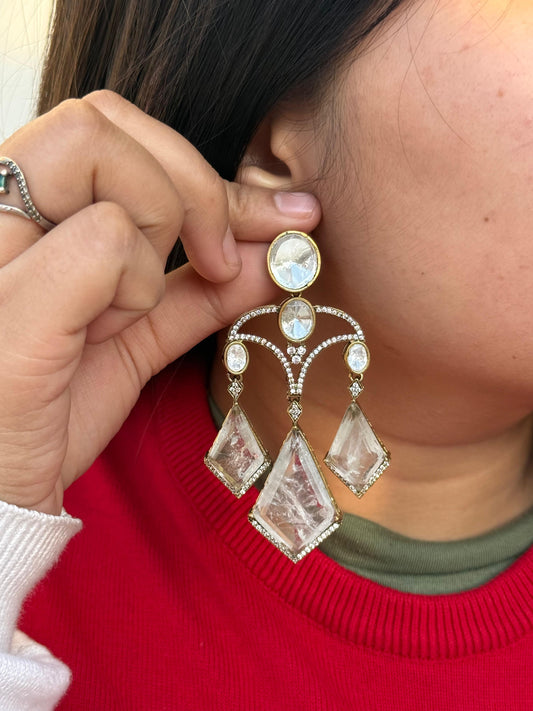 Long Earrings with Doublets In Mossanite in white for woman