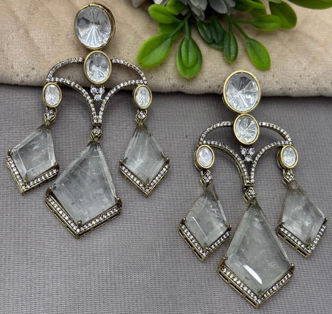 Long Earrings with Doublets In Mossanite in white for woman