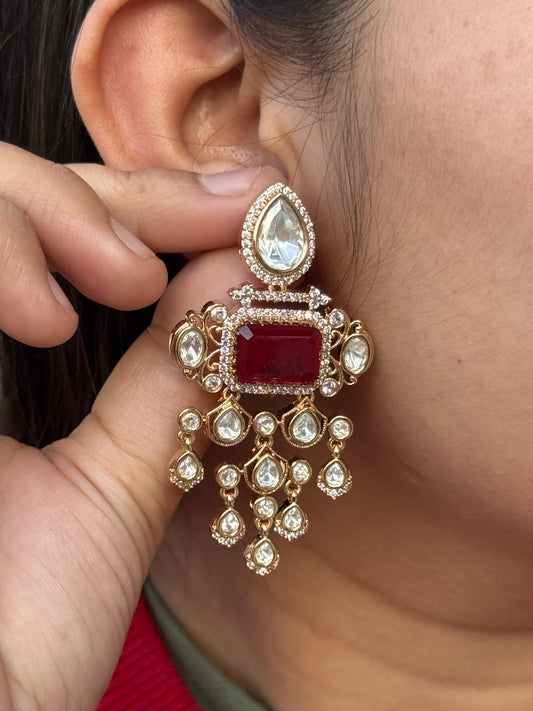 Mossanite Hnaging With Doublet Stone Earring in red for woman