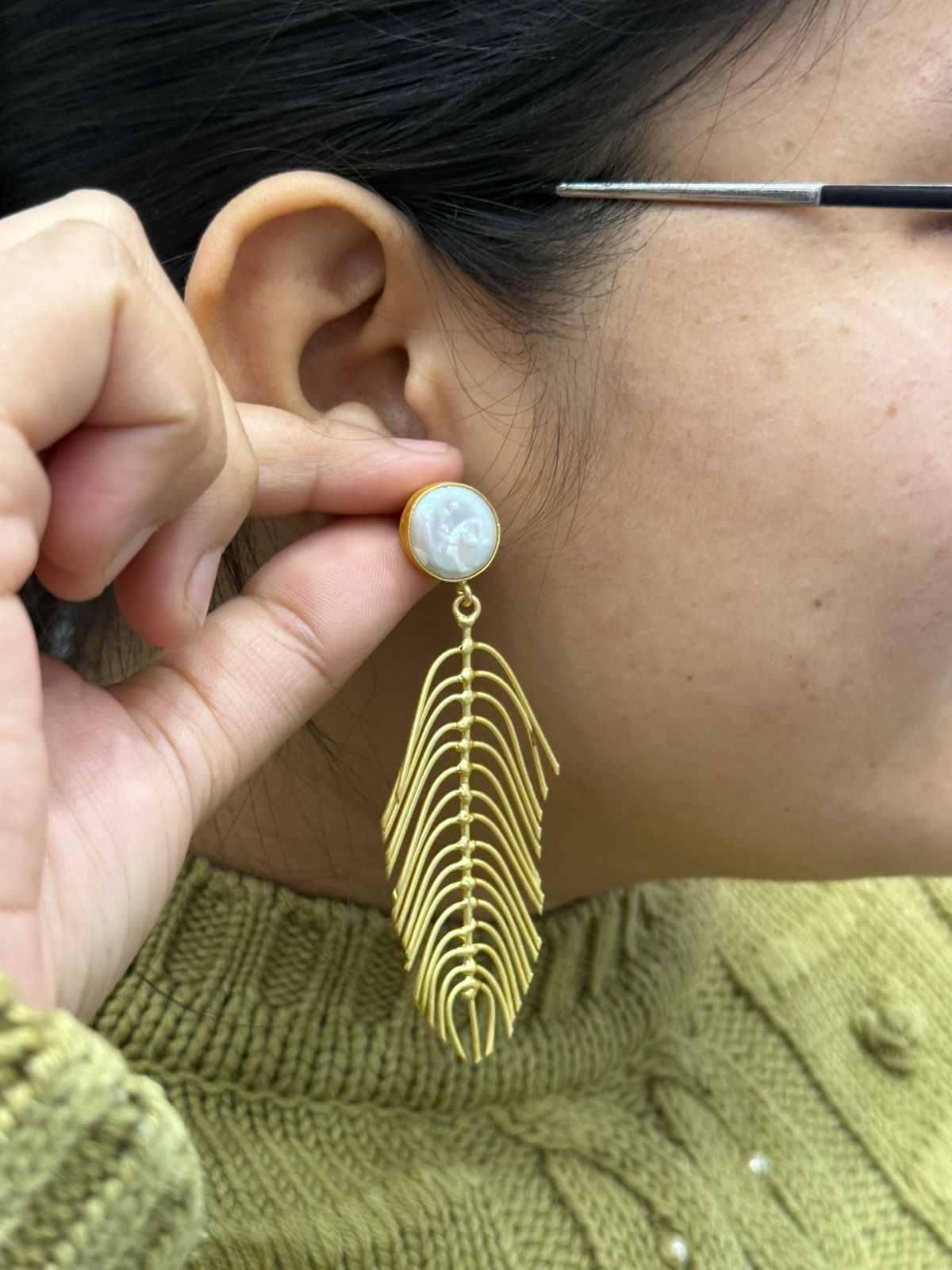 GOLD PLATED PEARL DANGLERS EARRING FOR WOMAN