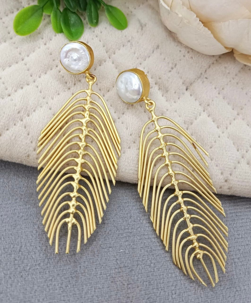 GOLD PLATED PEARL DANGLERS EARRING FOR WOMAN